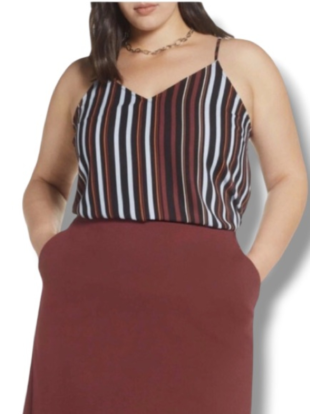Halogen Women’s V-Neck Camisole Multi Color Stripe Top Dressy